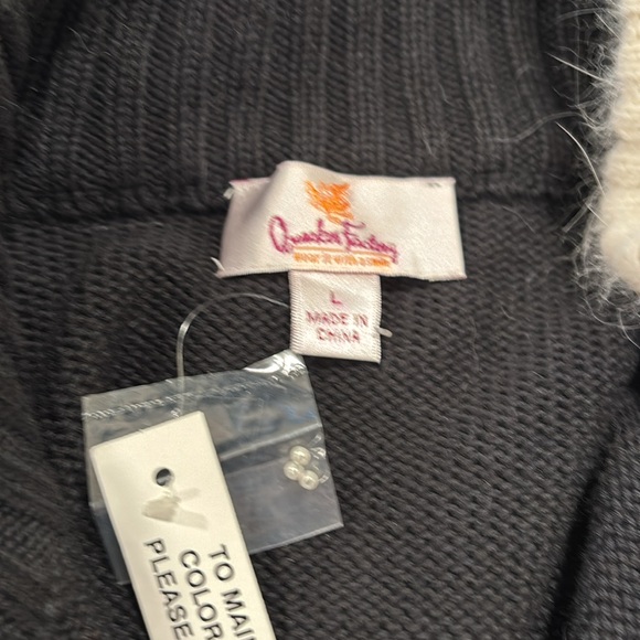 Quacker Factory Black Zip Front Cardigan with White Snowflakes NWT - Picture 8 of 9